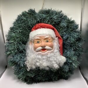 VTG Fiber Optic Christmas Wreath w/ Santa Clause Face For Decoration/Parts Only